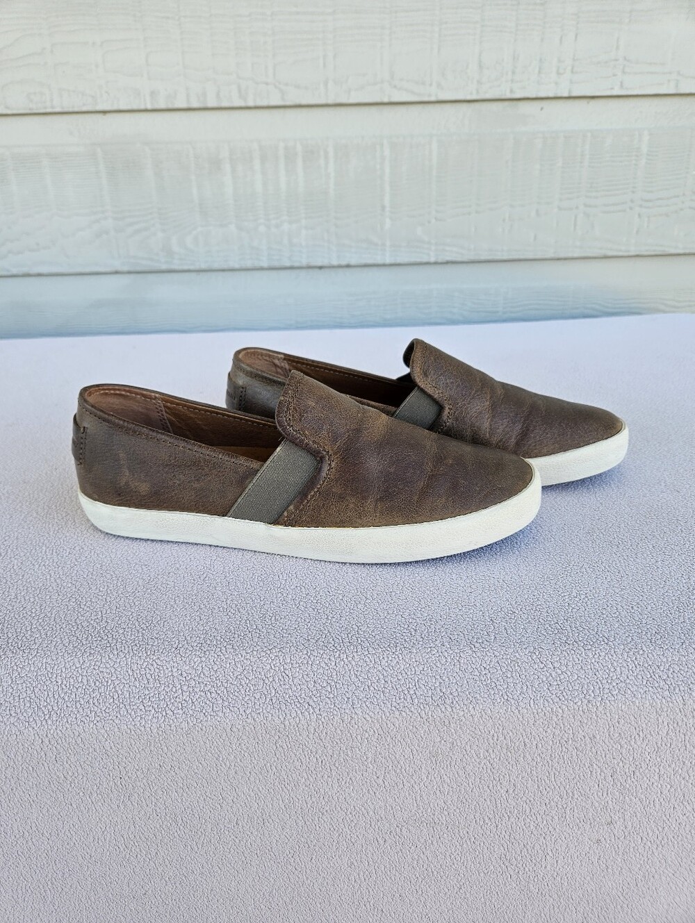 Frye Dylan Sneaker Women SZ 8 Brown Leather Slip-On Casual Preppy